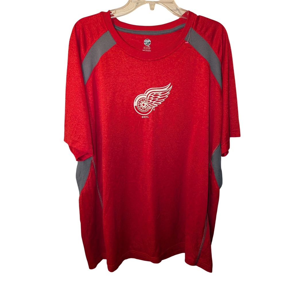 NHL Detroit Red Wings Mens 2XL Red Grey Performance Short Sleeve T-Shirt